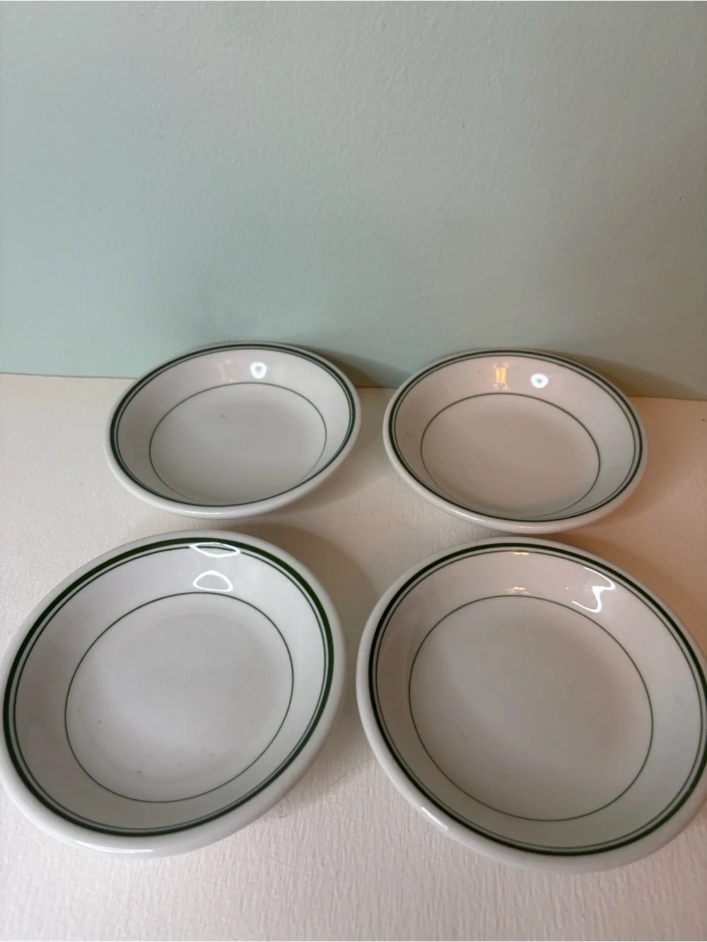 Vintage Sterling Green Banded Restaurant Ware Fruit Bowls - Set of 4